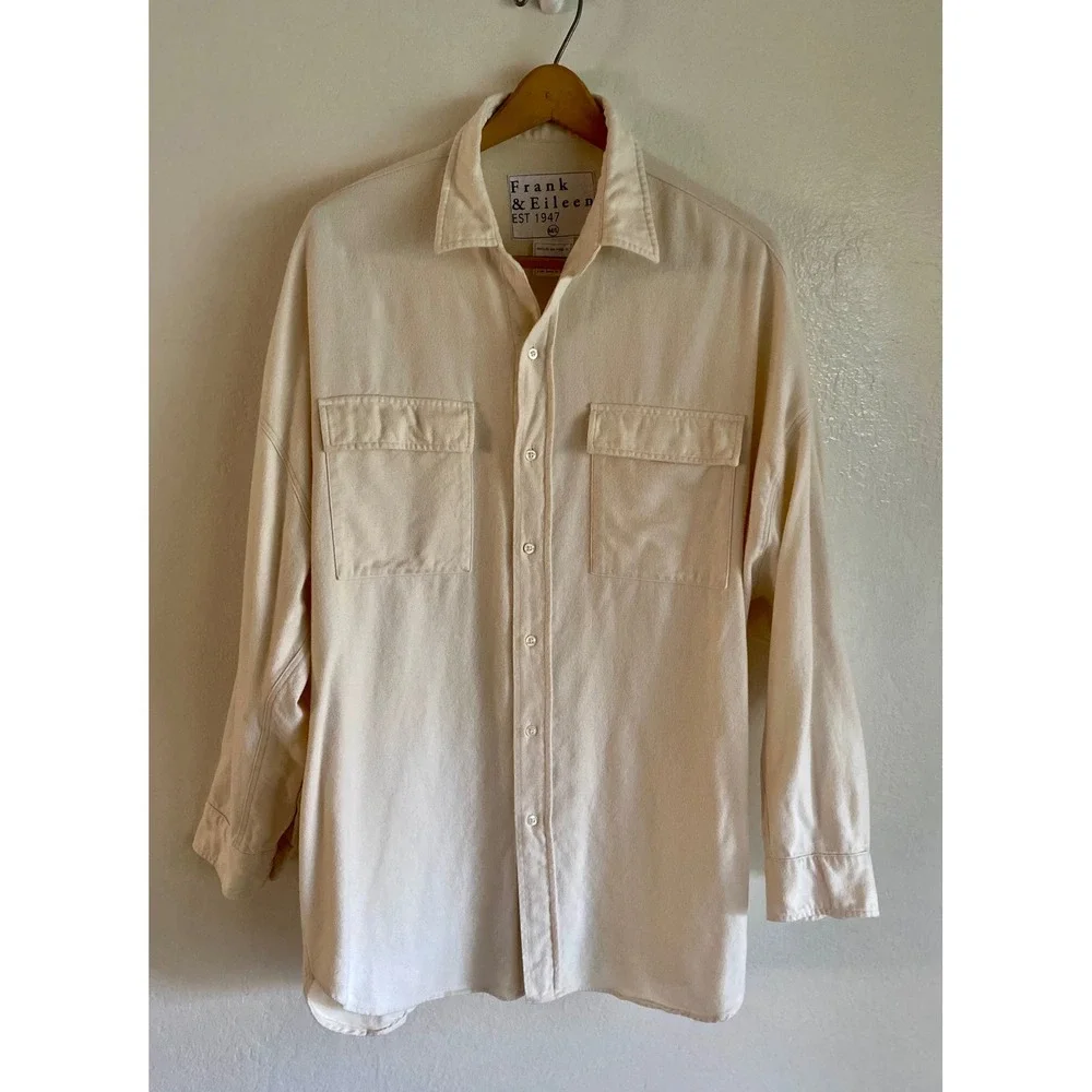 Frank & Eileen McLoughlin Oversized Vintage White Flannel Shirt Jacket M L - Picture 2 of 12